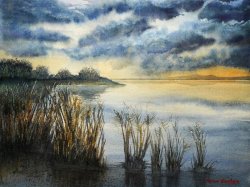 2021-04 DÃ¤mmerung am Kleinen Jasmunder Bodden auf RÃ¼gen (36x48 cm)